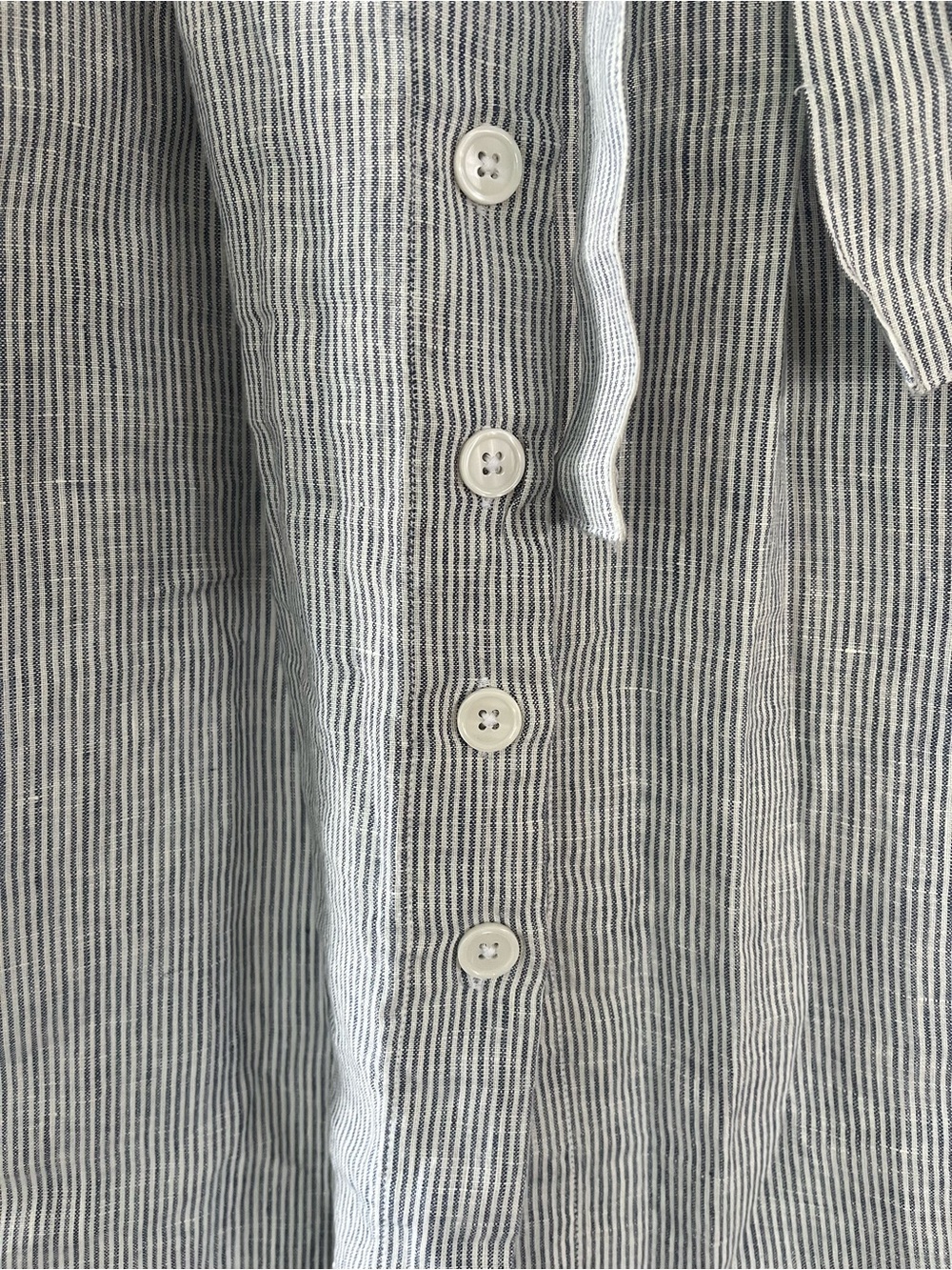 Quince 100% Linen Blue White Pinstripe Midi Dress with Tie Waist Buttons - Large - Picture 5 of 10